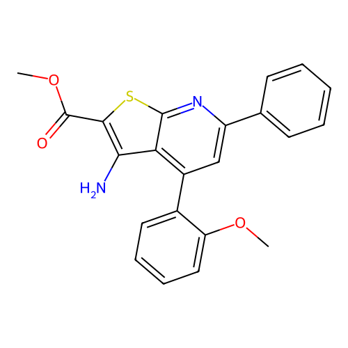 Methyl 3-amino-4-(2-methoxyphenyl)-6-phenylthieno[2,3-b]pyridine-2-carboxylate structure