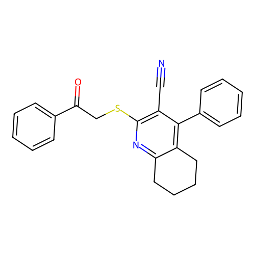 2-phenacylsulfanyl-4-phenyl-5,6,7,8-tetrahydroquinoline-3-carbonitrile structure