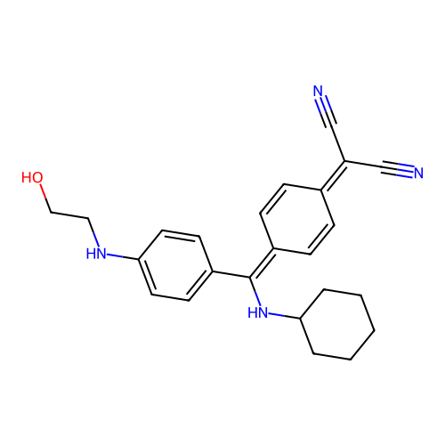 2-(4-((cyclohexylamino)(4-((2-hydroxyethyl)amino)phenyl)methylene)cyclohexa-2,5-dien-1-ylidene)malononitrile structure