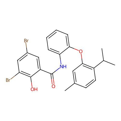 3,5-dibromo-2-hydroxy-N-{2-[5-methyl-2-(propan-2-yl)phenoxy]phenyl}benzamide structure