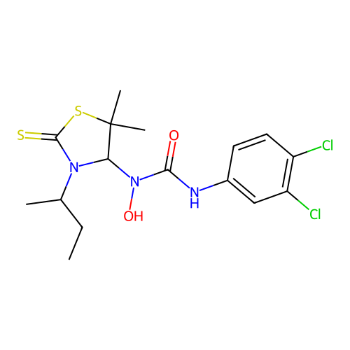 1-(3-(sec-butyl)-5,5-dimethyl-2-thioxothiazolidin-4-yl)-3-(3,4-dichlorophenyl)-1-hydroxyurea structure