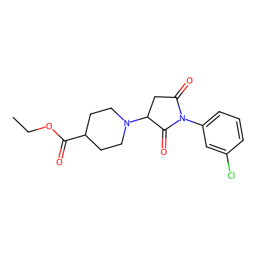 Ethyl 1-[1-(3-chlorophenyl)-2,5-dioxopyrrolidin-3-yl]piperidine-4-carboxylate structure