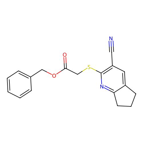 benzyl [(3-cyano-6,7-dihydro-5H-cyclopenta[b]pyridin-2-yl)sulfanyl]acetate structure