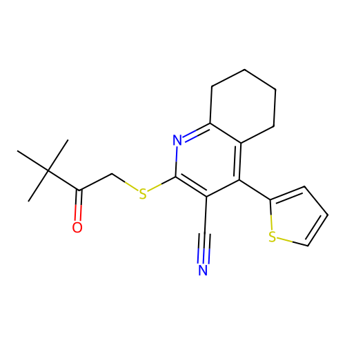 2-(3,3-dimethyl-2-oxobutylthio)-4-(2-thienyl)-5,6,7,8-tetrahydroquinoline-3-ca rbonitrile structure