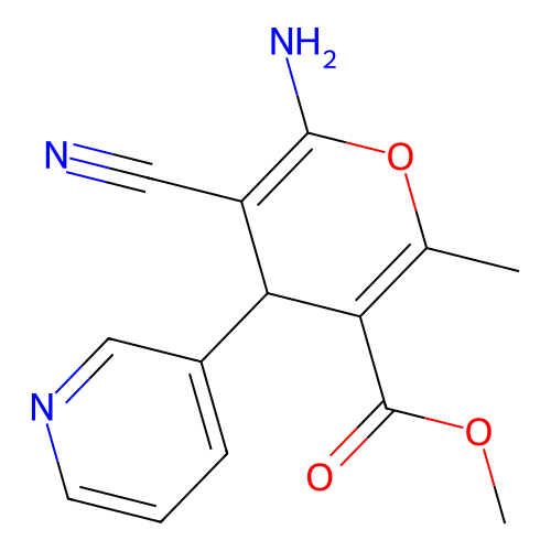 methyl 6-amino-5-cyano-2-methyl-4-(pyridin-3-yl)-4H-pyran-3-carboxylate structure