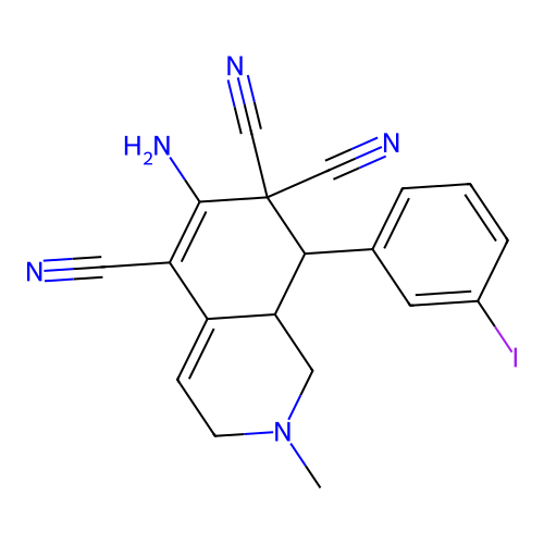 6-amino-8-(3-iodophenyl)-2-methyl-2,3,8,8a-tetrahydroisoquinoline-5,7,7(1H)-tricarbonitrile structure