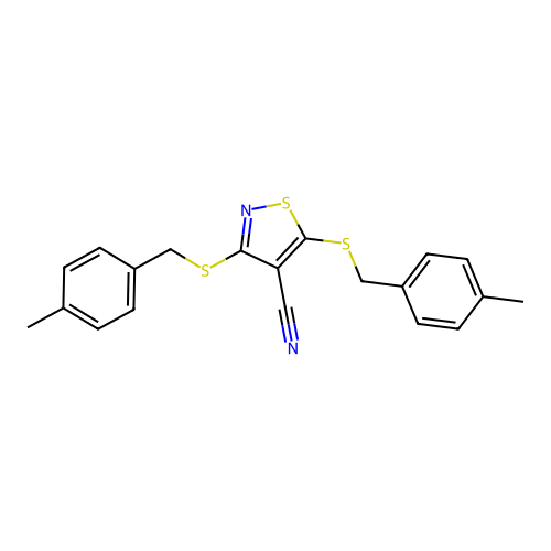 3,5-Bis[(4-methylphenyl)methylthio]isothiazole-4-carbonitrile structure