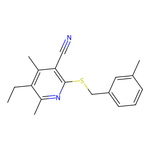 5-Ethyl-4,6-dimethyl-2-{[(3-methylphenyl)methyl]sulfanyl}pyridine-3-carbonitrile structure