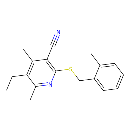 5-Ethyl-4,6-dimethyl-2-{[(2-methylphenyl)methyl]sulfanyl}pyridine-3-carbonitrile structure