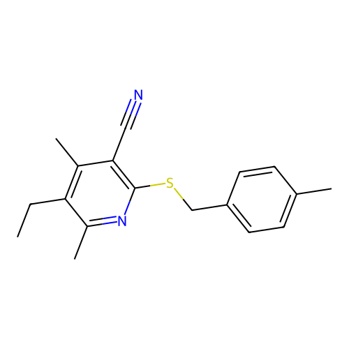 5-Ethyl-4,6-dimethyl-2-((4-methylbenzyl)thio)nicotinonitrile structure