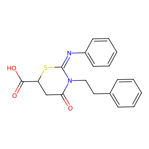 4-Oxo-3-phenethyl-2-phenylimino-1,3-thiazinane-6-carboxylic acid structure
