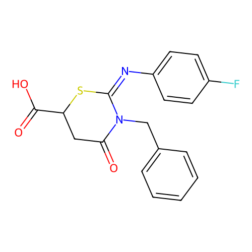3-Benzyl-2-(4-fluorophenyl)imino-4-oxo-1,3-thiazinane-6-carboxylic acid structure