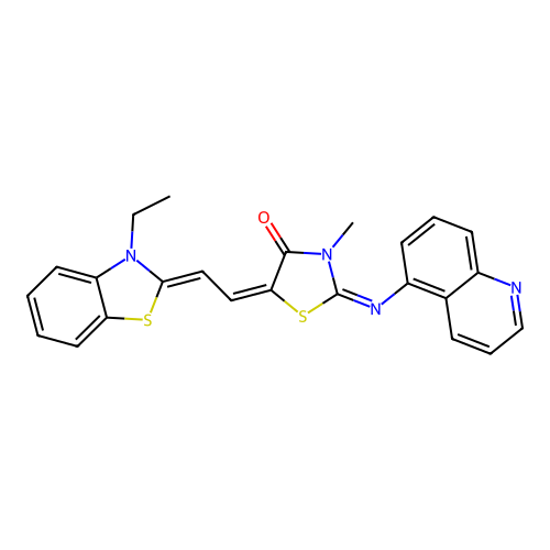 (2Z,5E)-5-((Z)-2-(3-ethylbenzo[d]thiazol-2(3H)-ylidene)ethylidene)-3-methyl-2-(quinolin-5-ylimino)thiazolidin-4-one structure