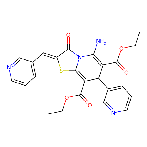 diethyl (2Z)-5-amino-3-oxo-7-(pyridin-3-yl)-2-(pyridin-3-ylmethylidene)-2,3-dihydro-7H-[1,3]thiazolo[3,2-a]pyridine-6,8-dicarboxylate structure