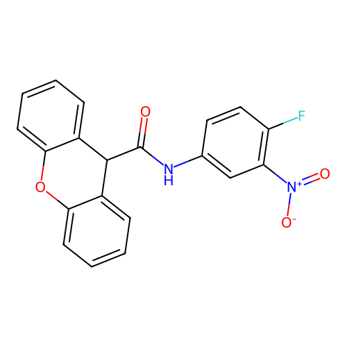 N-(4-fluoro-3-nitrophenyl)-9H-xanthene-9-carboxamide structure