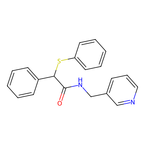 2-phenyl-2-(phenylsulfanyl)-N-(pyridin-3-ylmethyl)acetamide structure