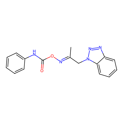 (E)-1-(1H-benzo[d][1,2,3]triazol-1-yl)propan-2-one O-phenylcarbamoyl oxime structure