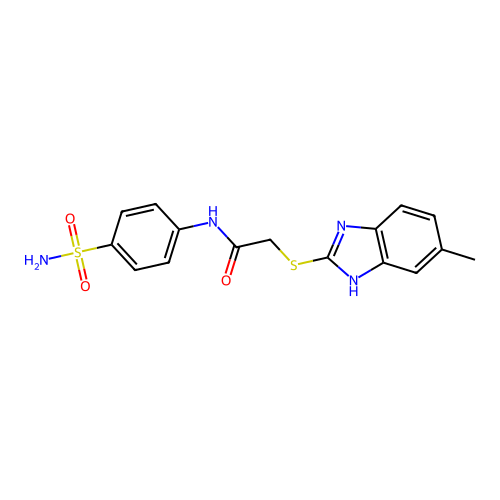 2-[(5-methyl-1H-benzimidazol-2-yl)sulfanyl]-N-(4-sulfamoylphenyl)acetamide structure