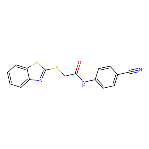 2-(1,3-benzothiazol-2-ylsulfanyl)-N-(4-cyanophenyl)acetamide structure