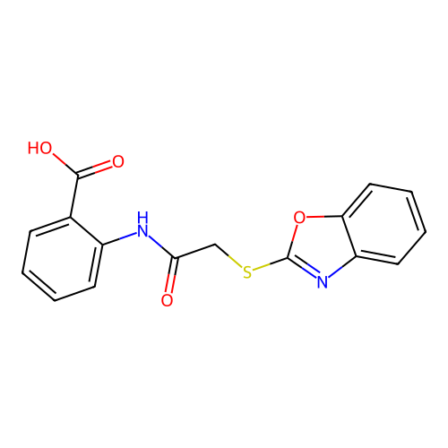 2-{[(1,3-Benzoxazol-2-ylsulfanyl)acetyl]amino}benzoic acid structure