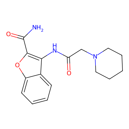 3-[(Piperidin-1-ylacetyl)amino]-1-benzofuran-2-carboxamide structure
