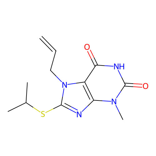 7-allyl-8-(isopropylthio)-3-methyl-1H-purine-2,6(3H,7H)-dione structure