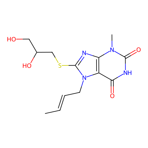 7-[(E)-but-2-enyl]-8-(2,3-dihydroxypropylsulfanyl)-3-methylpurine-2,6-dione structure