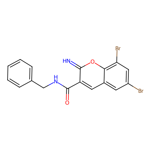 N-benzyl-6,8-dibromo-2-imino-2H-chromene-3-carboxamide structure