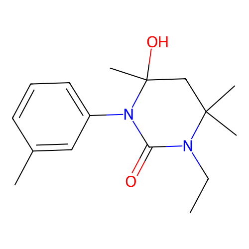 1-ethyl-4-hydroxy-4,6,6-trimethyl-3-(m-tolyl)tetrahydropyrimidin-2(1H)-one structure