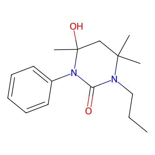 4-hydroxy-4,6,6-trimethyl-3-phenyl-1-propyltetrahydropyrimidin-2(1H)-one structure