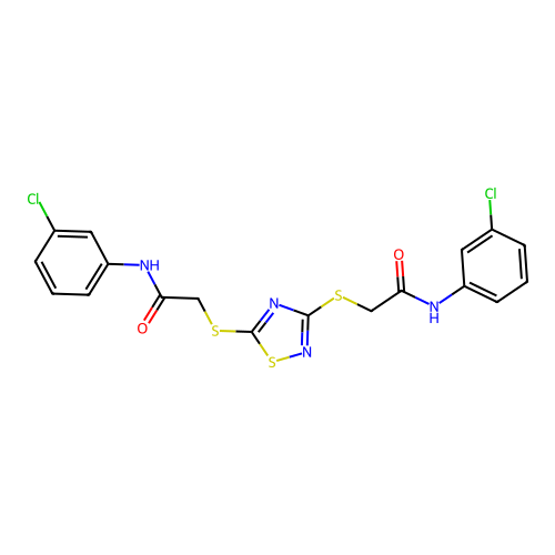 2,2'-((1,2,4-thiadiazole-3,5-diyl)bis(sulfanediyl))bis(N-(3-chlorophenyl)acetamide) structure