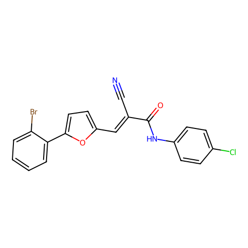 (2E)-3-[5-(2-bromophenyl)furan-2-yl]-N-(4-chlorophenyl)-2-cyanoprop-2-enamide structure