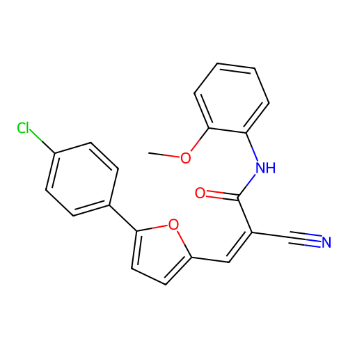 (Z)-3-[5-(4-chlorophenyl)furan-2-yl]-2-cyano-N-(2-methoxyphenyl)prop-2-enamide structure