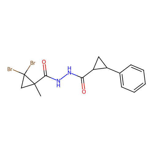 2,2-dibromo-1-methyl-N'-(2-phenylcyclopropanecarbonyl)cyclopropanecarbohydrazide structure
