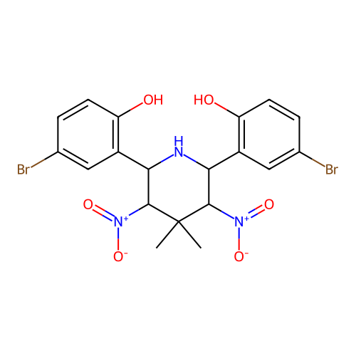 2,2'-(4,4-Dimethyl-3,5-dinitropiperidine-2,6-diyl)bis(4-bromophenol) structure