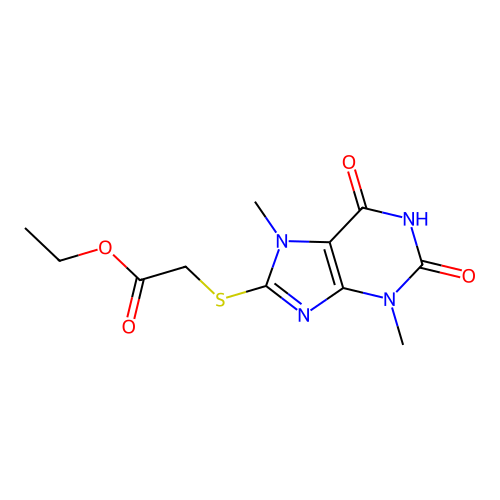 ethyl [(3,7-dimethyl-2,6-dioxo-2,3,6,7-tetrahydro-1H-purin-8-yl)sulfanyl]acetate structure