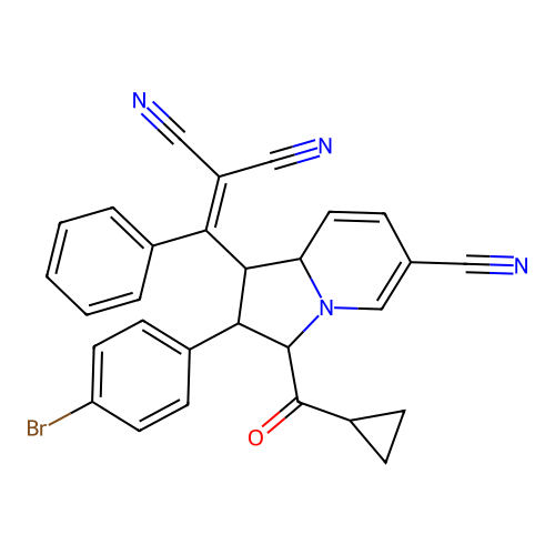 {[2-(4-bromophenyl)-6-cyano-3-(cyclopropylcarbonyl)-1,2,3,8a-tetrahydroindolizin-1-yl](phenyl)methylidene}propanedinitrile structure