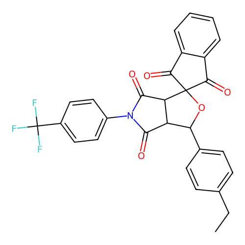 1-(4-ethylphenyl)-5-[4-(trifluoromethyl)phenyl]spiro[3a,6a-dihydro-1H-furo[3,4-c]pyrrole-3,2'-indene]-1',3',4,6-tetrone structure
