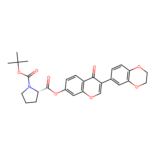 (S)-1-tert-butyl 2-(3-(2,3-dihydrobenzo[b][1,4]dioxin-6-yl)-4-oxo-4H-chromen-7-yl) pyrrolidine-1,2-dicarboxylate structure