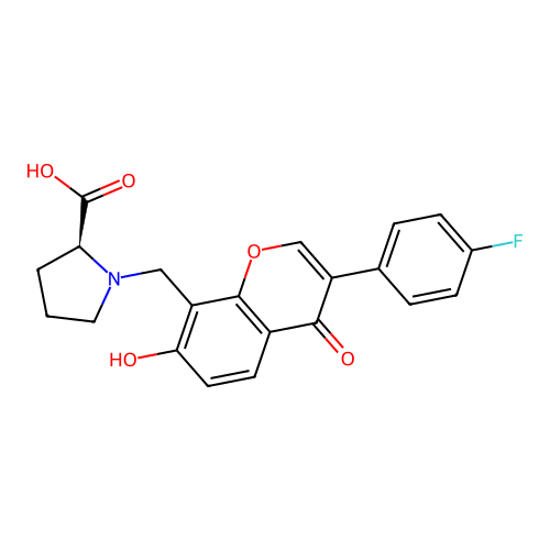 1-{[3-(4-fluorophenyl)-7-hydroxy-4-oxo-4H-chromen-8-yl]methyl}-L-proline structure