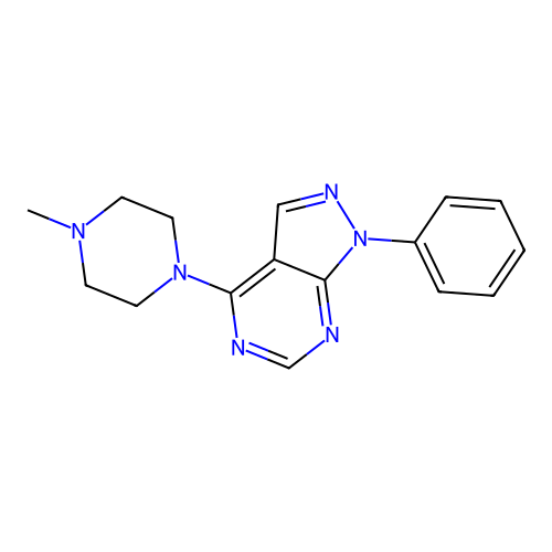 4-(4-methylpiperazin-1-yl)-1-phenyl-1H-pyrazolo[3,4-d]pyrimidine structure