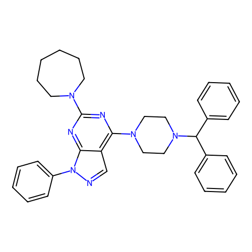 6-(1-azepanyl)-4-(4-benzhydryl-1-piperazinyl)-1-phenyl-1H-pyrazolo[3,4-d]pyrimidine structure