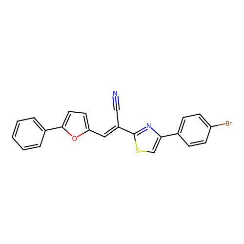 (2E)-2-[4-(4-bromophenyl)-1,3-thiazol-2-yl]-3-(5-phenylfuran-2-yl)prop-2-enenitrile structure