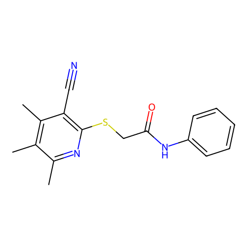 2-[(3-cyano-4,5,6-trimethylpyridin-2-yl)sulfanyl]-N-phenylacetamide structure