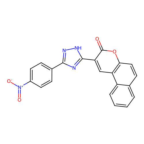 2-[5-(4-nitrophenyl)-4H-1,2,4-triazol-3-yl]-3H-benzo[f]chromen-3-one structure
