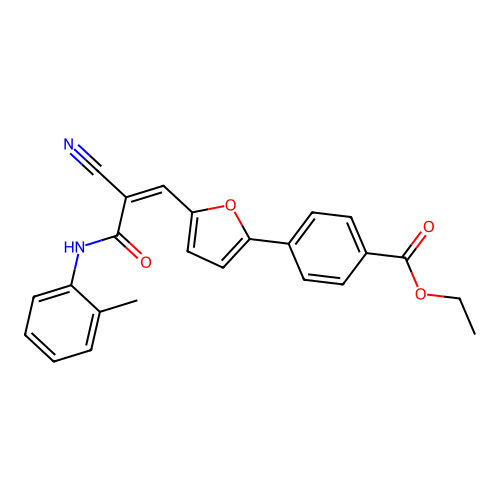 (Z)-ethyl 4-(5-(2-cyano-3-oxo-3-(o-tolylamino)prop-1-en-1-yl)furan-2-yl)benzoate structure