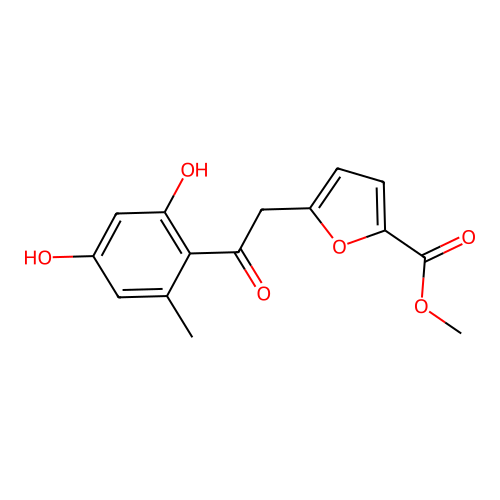 Methyl 5-[2-(2,4-dihydroxy-6-methylphenyl)-2-oxoethyl]furan-2-carboxylate structure