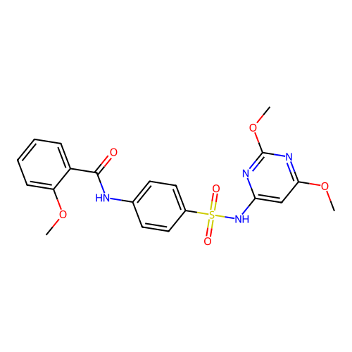 N-(4-{[(2,6-dimethoxy-4-pyrimidinyl)amino]sulfonyl}phenyl)-2-methoxybenzamide structure