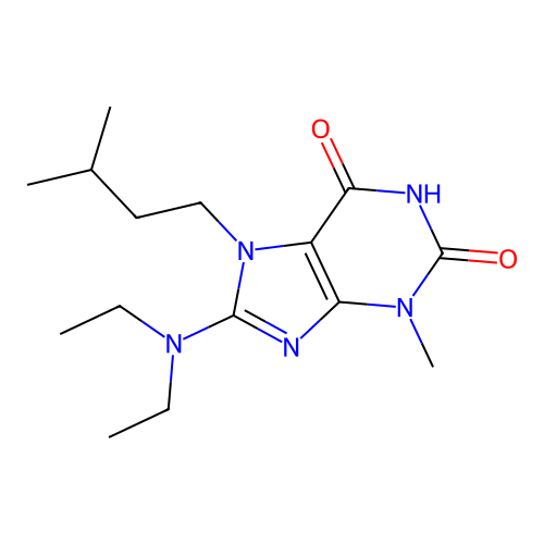 8-(diethylamino)-7-isopentyl-3-methyl-1H-purine-2,6(3H,7H)-dione structure