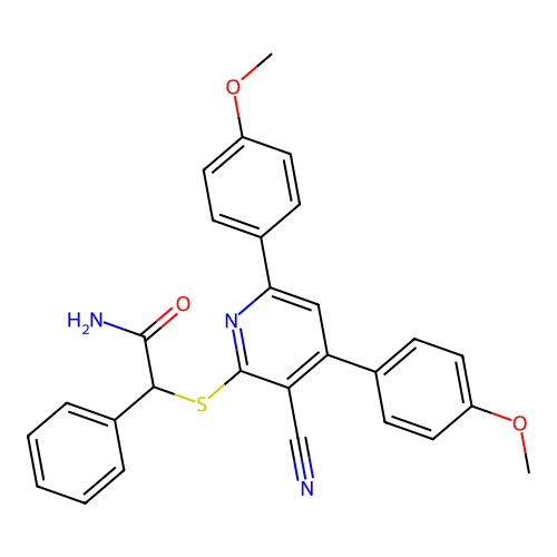 2-{[3-Cyano-4,6-bis(4-methoxyphenyl)pyridin-2-yl]sulfanyl}-2-phenylacetamide structure